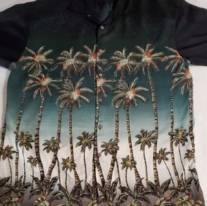 Campia Moda Mens Hawaiian Button Down Coconut Tree/Palm Tropical Print Sz L 100%